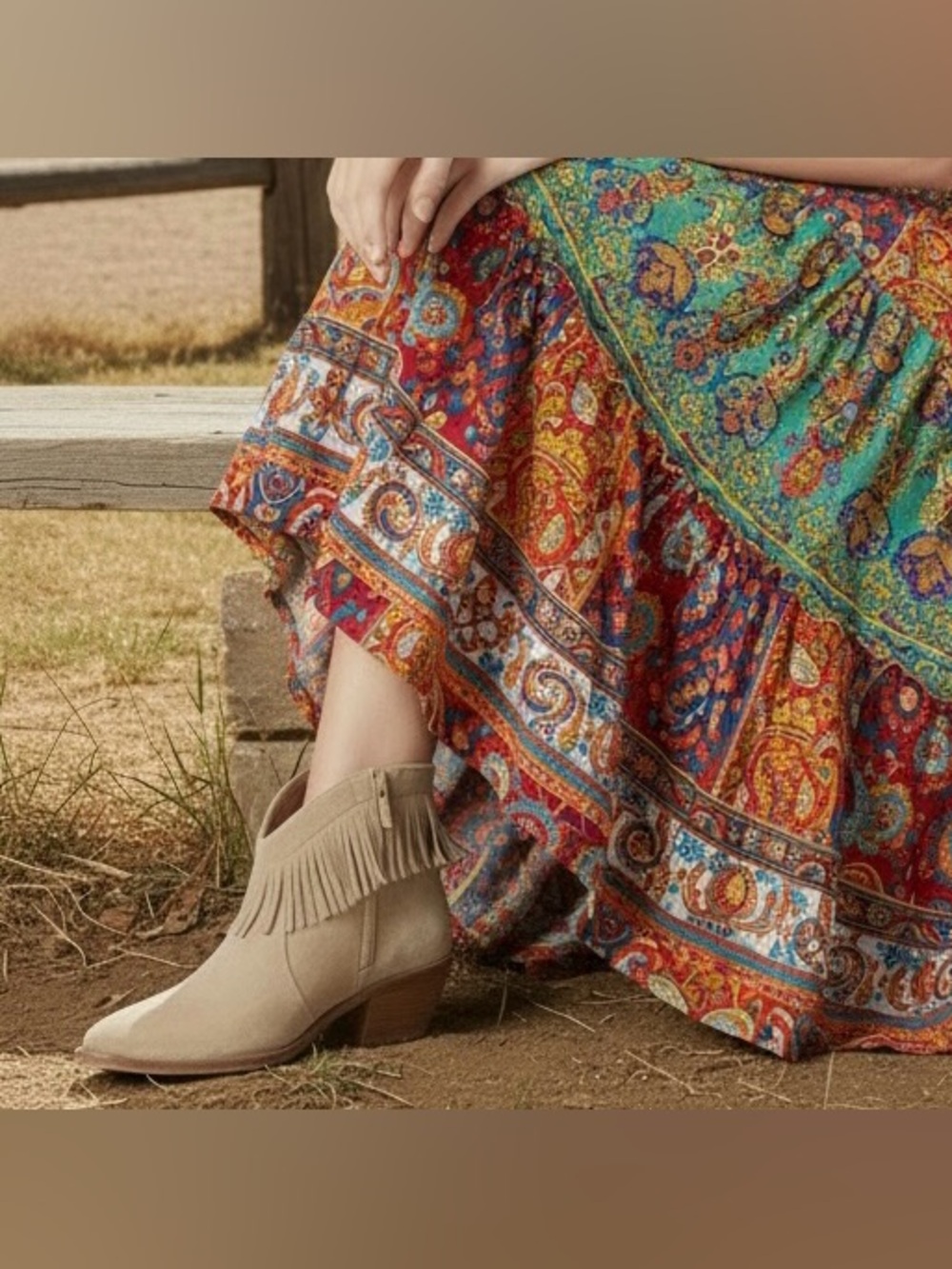Joie Cream Suede Booties with Fringe Size 7.5 / 38